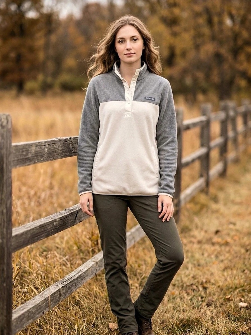 Columbia Benton Women’s Springs Half-Snap Pullover Fleece II Gray & Cream Large